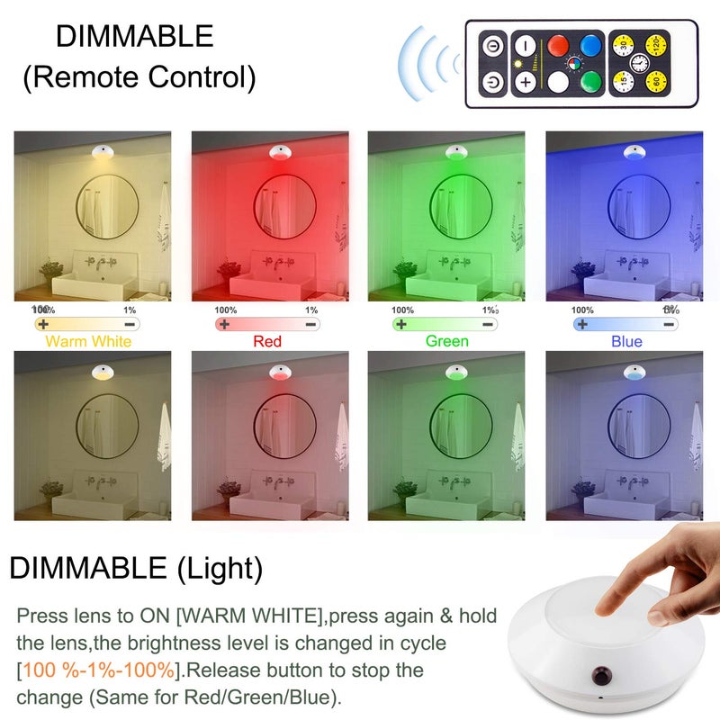 BIGLIGHT Color Changing Ceiling Light Battery Operated, Dimmable Shower Light with Timer, Wireless Puck Light Indoor for Entrance Bathroom Stair Wall Hallway Pantry Laundry Closet - Image 3